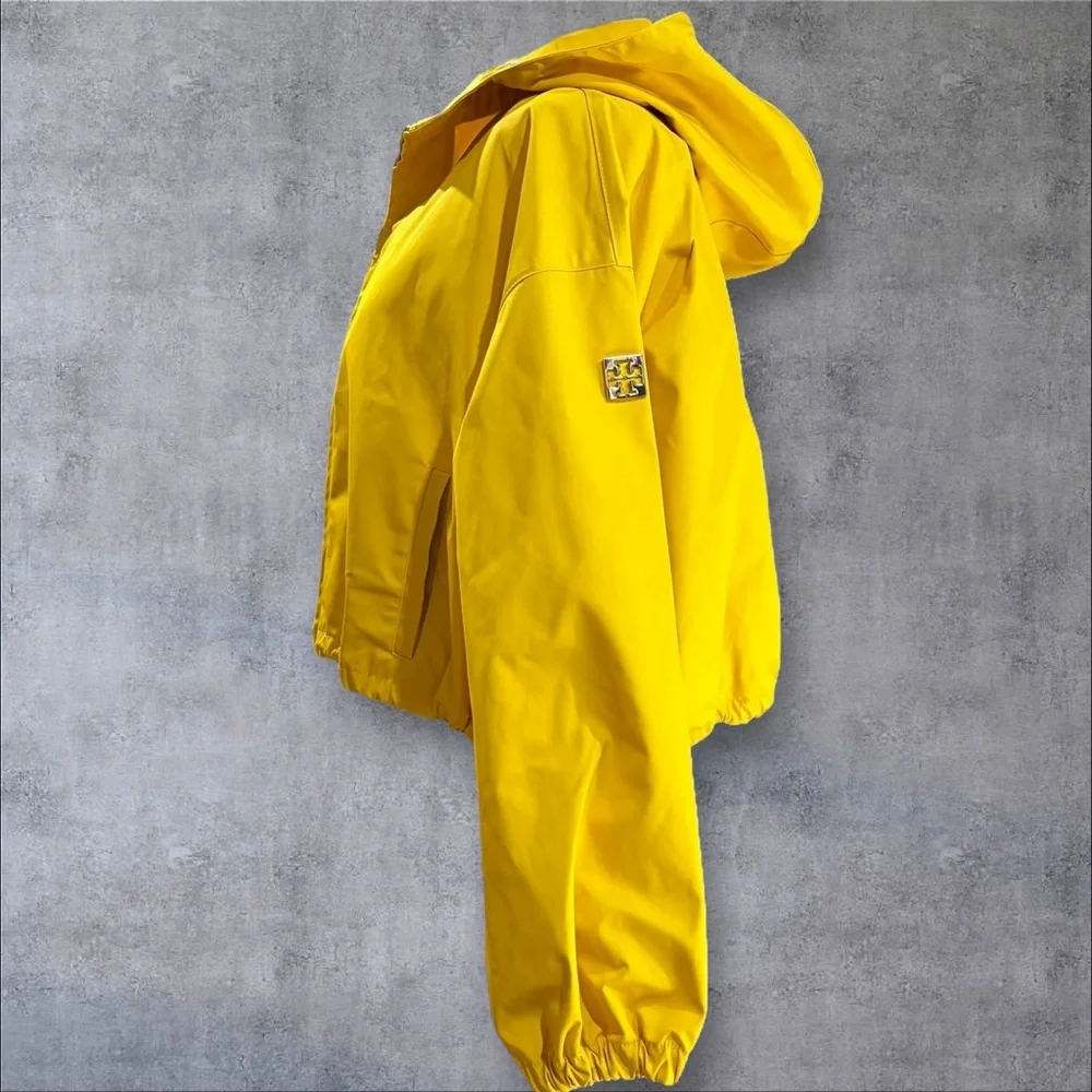 Tory Burch Tory Sport Cropped Windbreaker Jacket‎ Yellow Hooded Size Small